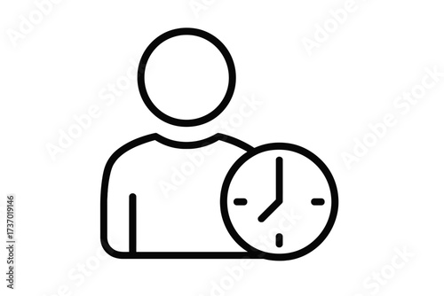 Time management icon with person and clock. Thin line vector for business concepts, delivery time, order status, waiting, patience, appointments, and event schedule.