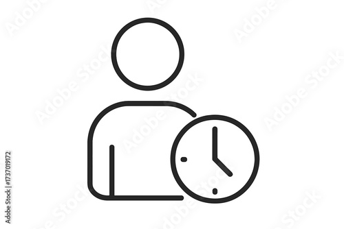 Time management icon. Person with clock for business, delivery, order, waiting, patience, appointments, event schedule. User profile and deadline symbol. Vector illustration.
