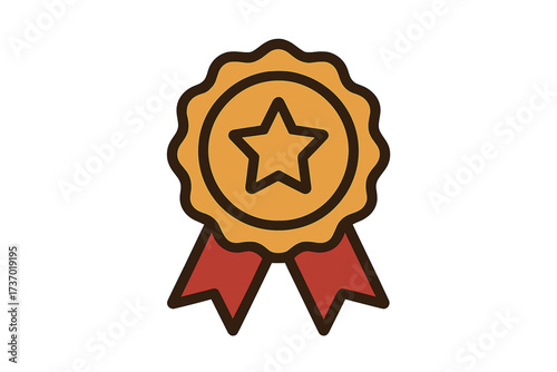 Quality premium product stamp seal. Gold medal award icon with star and ribbon. Best choice symbol for guarantee or warranty. Vector trendy filled outline illustration.