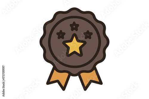 Premium quality seal with gold star. Guarantee badge icon for certified product. Best choice award medal with ribbon. Excellent sticker for top-rated service or warranty.