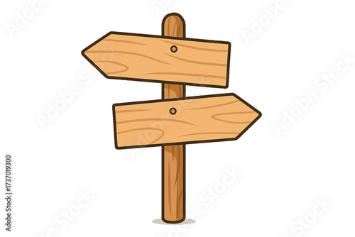 Wooden signpost with 2 arrows, choice between order and chaos. Metaphor for decision, confusion, and strategy. Opposite directions concept. Isolated vector illustration.