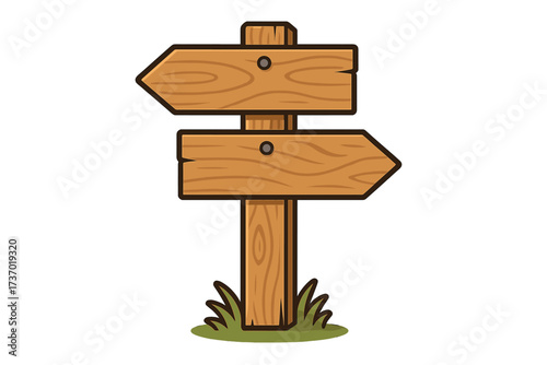 Wooden signpost with 2 arrows pointing left and right. Metaphor for choice between past and future. Concept of decision, direction, path, crossroads, opportunity, dilemma.