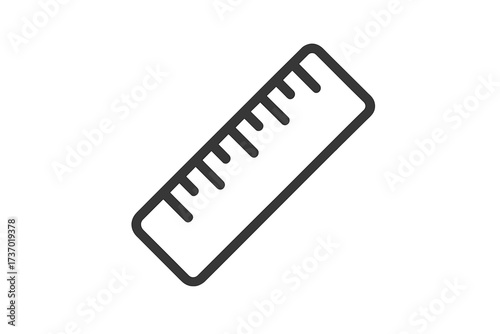 Ruler icon vector line art. Simple outline illustration of a measurement tool for school, education, or drafting. Precision instrument for geometry, math, and engineering.