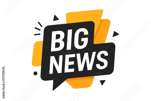 Big news vector banner. Breaking news announcement. Trendy geometric speech bubble for promotion, business marketing. Social media label. Television, newspaper element.