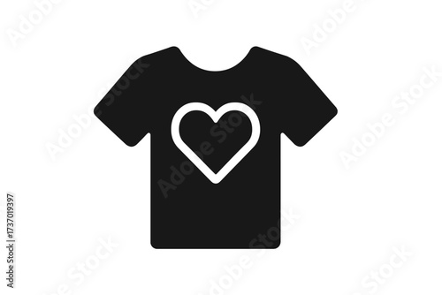 T-shirt with heart icon vector glyph. Simple flat illustration for volunteering, charity, and donation. Symbol for community, non-profit organization, support, and love.