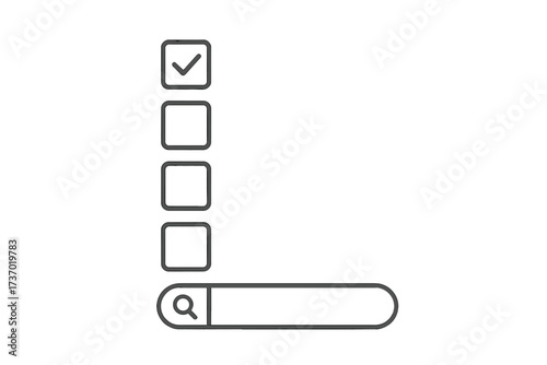 Search bar with checklist vector icon. UI element for filtering search results, selecting options, or completing a survey. Concept for to-do list, task management, and web design.