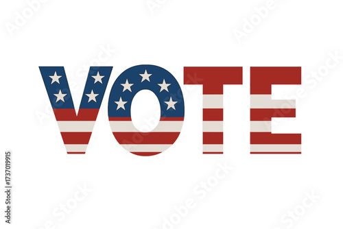 Vote text with United States of America flag design. Vector illustration for US national elections. Politics, presidential election, republicans, democrats concept. Patriotic symbol.