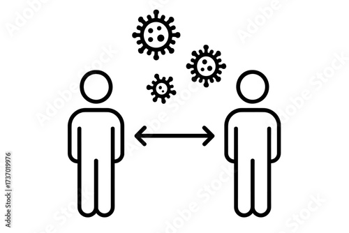 Social distancing icon vector thin line illustration concept for maintaining safe distance in public spaces to prevent coronavirus Covid-19 virus infection and pandemic spread protection