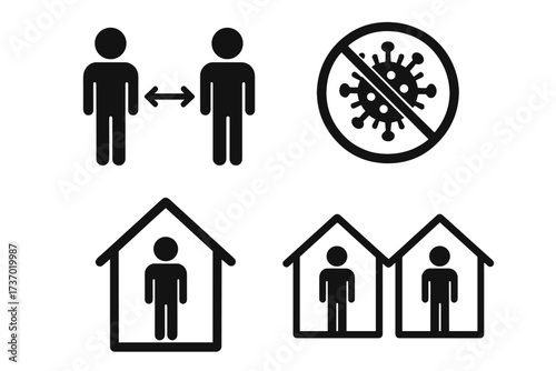 Social distancing icon vector, public health protection concept, two people with distance arrow, stop virus spread symbol, home quarantine isolation vector, Covid-19 pandemic prevention graphic