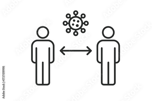 Social distancing icon vector thin line illustration concept for maintaining safe distance in public to prevent viral infection like COVID-19 coronavirus pandemic outbreak protection