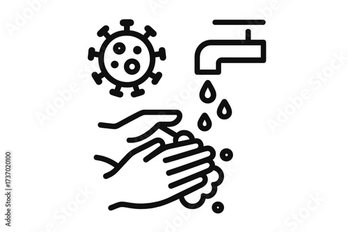 Hand washing for coronavirus prevention concept. Covid-19 hygiene and disinfection vector icon. Wash hands with soap and water to kill germs, bacteria and virus. Health safety.