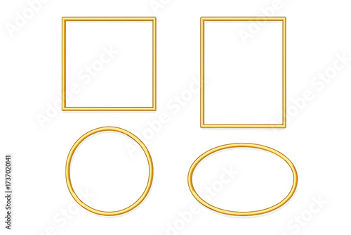 Charity line art icon set with transparent background, simple gold frames in round, oval, and square shapes, minimalistic vector illustration for social causes and donations