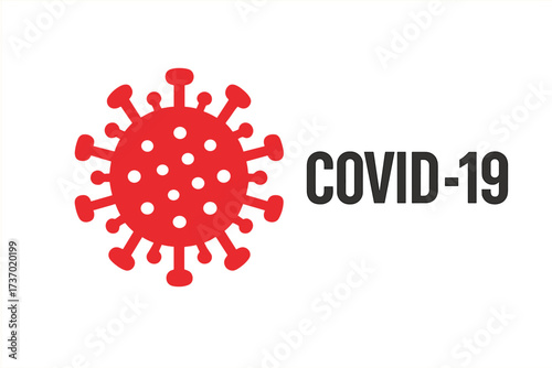 Covid-19 Coronavirus symbol vector design. Red virus icon for pandemic awareness and medical information. Health care sign for contagious disease and epidemic prevention concept.