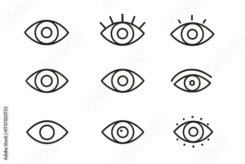 Editable line infrastructure icon set with non-outlined vector illustration, transparent background, organized collection of detailed eye symbols for design and tech usage