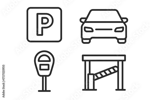 Editable Outline Parking and Car Icons Set, Vector Illustration with Transparent Background, Workplace and Auto Parking Concept, Ordered Design Collection for UI and Web