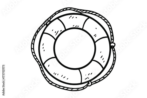 Life buoy doodle vector illustration. Hand-drawn life preserver sketch for safety and rescue concepts. Nautical marine symbol for sea and ocean. Help, support, survival metaphor.