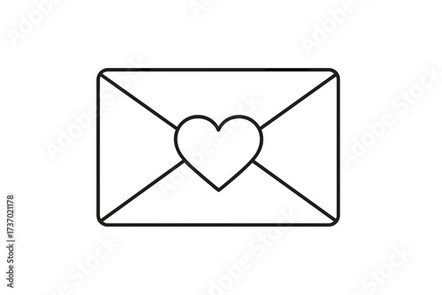 Love letter icon. Envelope with heart. Vector thin line art for Valentine's Day, romance, dating app. Wedding invitation symbol. Mail, message, correspondence pictogram.