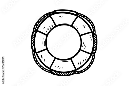 Life buoy hand-drawn vector illustration. Nautical safety and rescue concept. Life preserver doodle sketch. Marine symbol for help, support, sea, ocean, swim, drowning. Lifebelt icon.