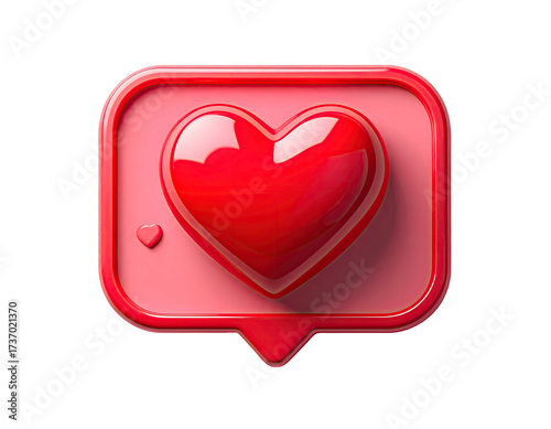 A glossy red heart icon in a pink speech bubble