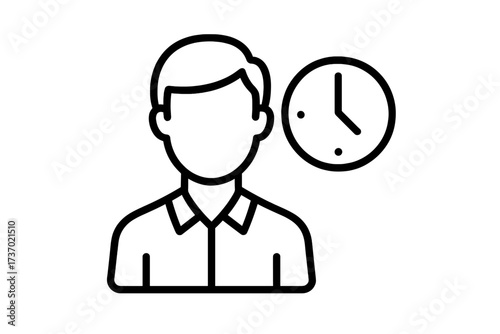 Time management icon with person and clock. Thin line vector for business concepts like delivery, order, waiting, punctuality, appointment, and event schedule management.