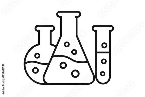 Laboratory flasks and test tube vector line icon. Chemistry, science, biotechnology concept. Beaker, vial for medical research or experiment. Lab equipment symbol illustration.