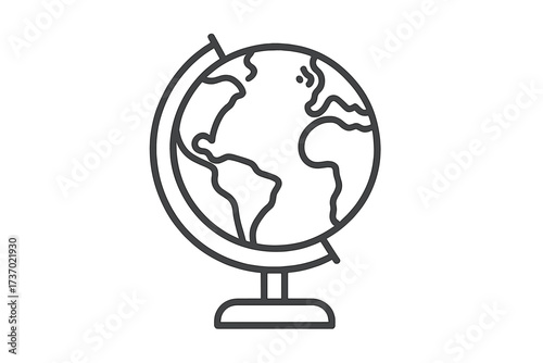 Globe thin line icon. Earth on a stand vector illustration. World map symbol for geography, education, school, travel, and global business. Planet Earth outline pictogram.