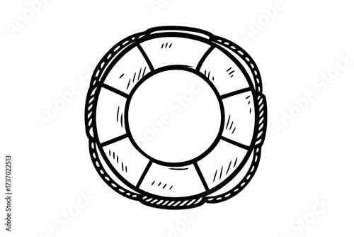 Hand drawn yellow inflatable duck ring vector illustration, playful kids buoy icon, summer water toy float, doodle style isolated on white, transparent background