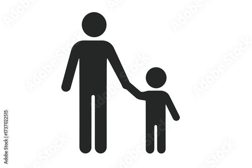 Adult and child holding hands icon, vector flat illustration of humanitarian help, adopting child, family ties, child poverty awareness, social issues, charity support concept