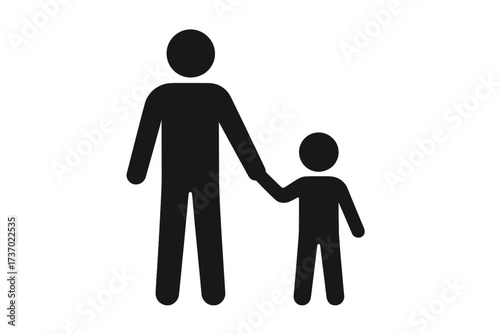 Adult and child holding hands icon, vector flat illustration symbolizing humanitarian help, adopting a child, family ties, child welfare, social issues, charity support, community care