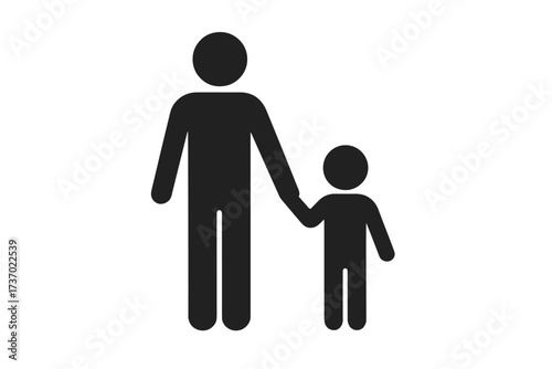 Adult and child holding hands icon, vector flat illustration symbolizing humanitarian help, adoption, family bonds, child poverty awareness, social issues, charity support, caregiving concept