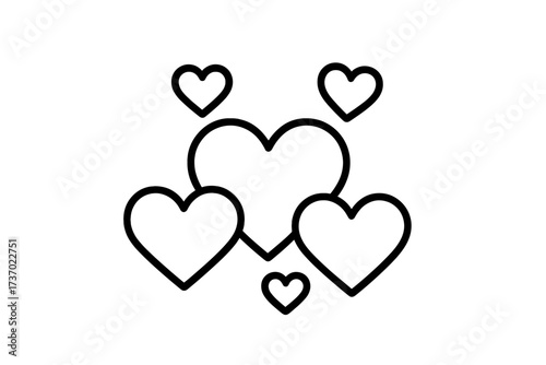 Trendy line icon group of hearts symbolizing love, romance, health, Valentine’s Day, wedding, affection, passion, relationship, caring, and falling in love concept vector illustration