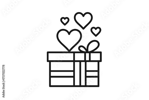 Gift of love icon. Donation and charity symbol. Open hearts in a present box. Valentine's Day, birthday surprise. Kindness, support, volunteering. Philanthropy concept.