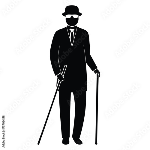 blind man with cane silhouette vector icon