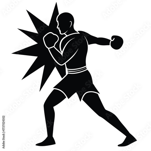 boxer punching silhouette vector icon