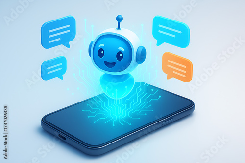 Wallpaper Mural Chatbot AI Artificial Intelligence technology virtual conversation assistant support mobile smart phone online application chatting with customer service automatic answering. 3d rendering Torontodigital.ca