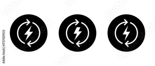 Renewable energy loop icon in circle. Electricity recharge symbol for power, charge, and sustainability