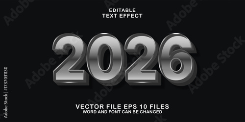 editable 3d silver 2026 text effect.metal color typhography logo