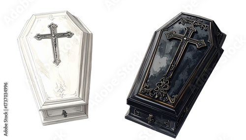 Dual Halloween coffin and cross collection isolated on transparent background