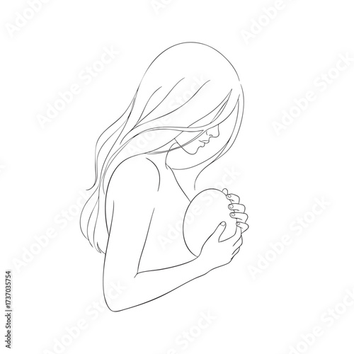 Minimalist line art drawing of a mother tenderly holding her newborn baby.