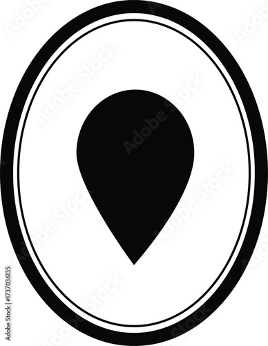 Location Point Icon: A simple, elegant location marker in a minimalist style, perfect for representing places, destinations, or indicating position. The icon is enclosed within an oval frame.