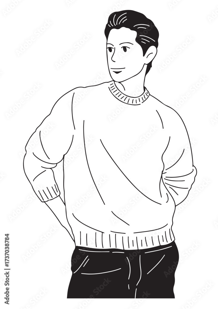 Fototapeta premium Thoughtful Contemplation: A simple illustration of a man lost in thought, the artist cleverly portrays serenity and introspection, inviting viewers to pause and reflect.