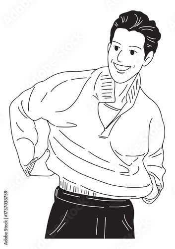 Joyful Person Illustration: A simple illustration showcases a cheerful person. The subject, full of happiness, with a broad smile and a stance reflecting a feeling of content.