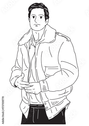 Stylish Man in Winter Wear: A portrait of a handsome man bundled in a cozy winter jacket, exuding style and confidence against a neutral backdrop, capturing a moment of cool sophistication.