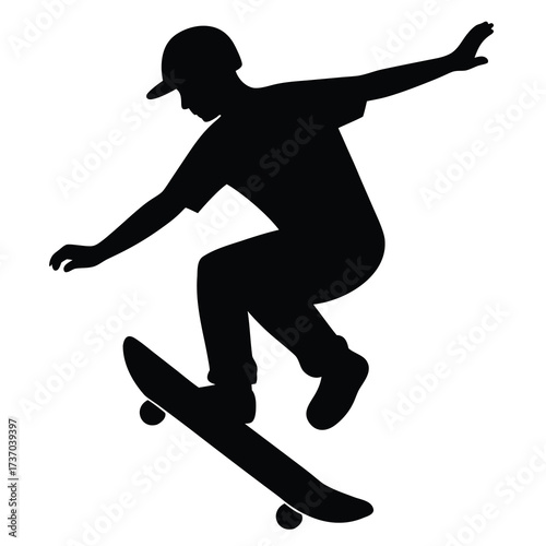 skateboarder jumping silhouette vector icon