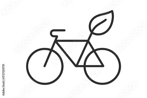 Eco friendly bicycle with leaf vector thin line icon. Green transport and sustainable lifestyle concept. Symbol for clean energy, nature, cycling and reducing carbon footprint.