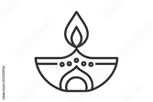 Diwali lamp line icon. Decorative Diya oil lamp with burning flame. Hindu festival of lights symbol. Indian culture celebration. Vector thin line illustration for Deepavali.