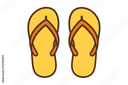 Flip flops vector illustration. Pair of summer beach sandals icon. Yellow and orange slippers isolated on white background. Vacation footwear symbol for travel and leisure design.