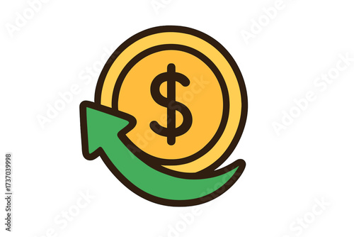 Cash back icon. Money refund symbol. Financial reward program for customers. Dollar coin with a return arrow. Loyalty bonus. Shopping discount concept. Vector illustration.
