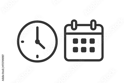 Clock and calendar simple line icon. Time and date symbol. Schedule, appointment, planning concept. Event reminder for business and office. Deadline, time management vector.