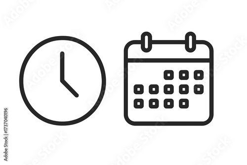 Clock and calendar line icon. Time management and date planning concept. Symbol for business schedule, appointment, deadline, event reminder, office routine. Vector illustration.